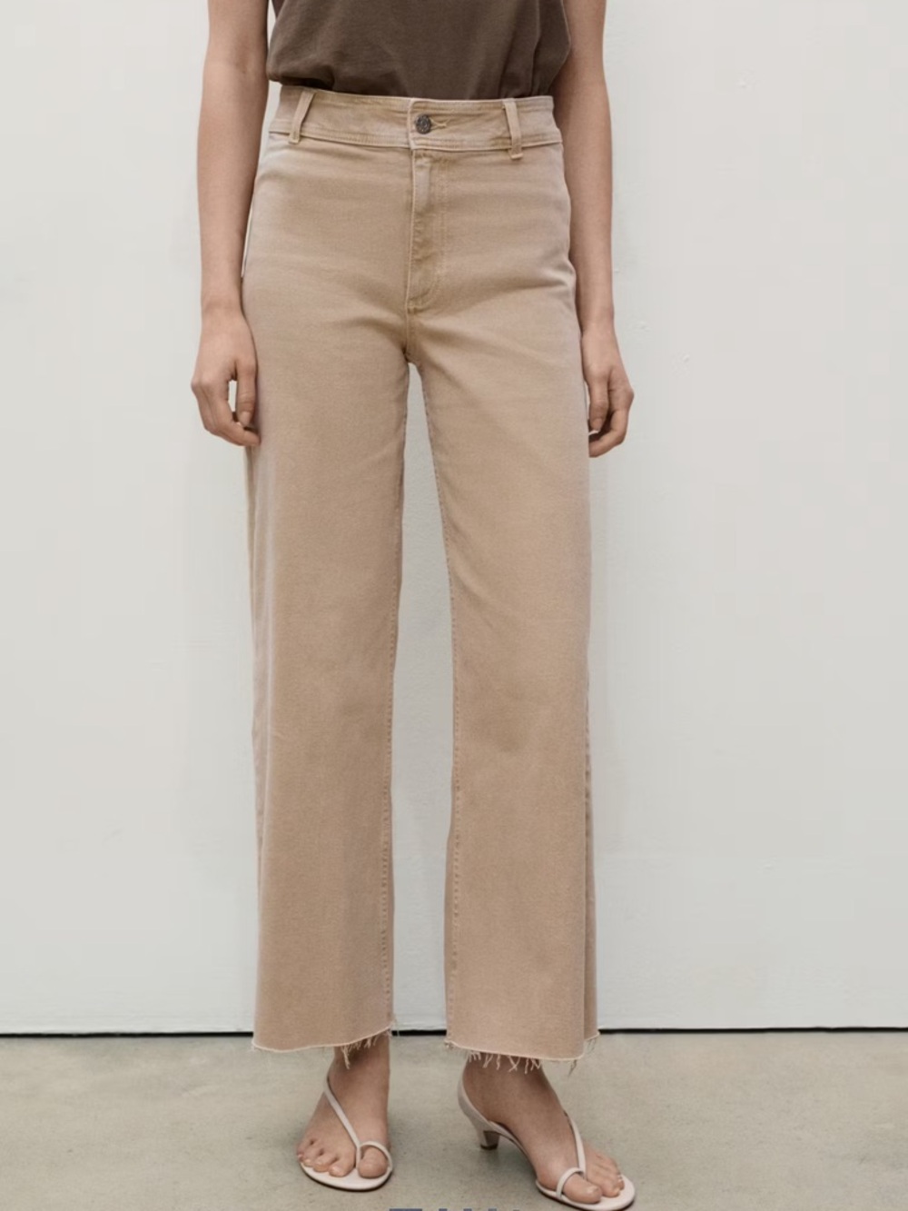Mango MNG Catherin High Rise Culotte Jeans Khaki